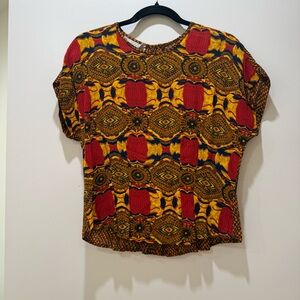 Vibrant Red and Yellow Women's Blouse Boho, Eclectic Geometric Artsy Retro